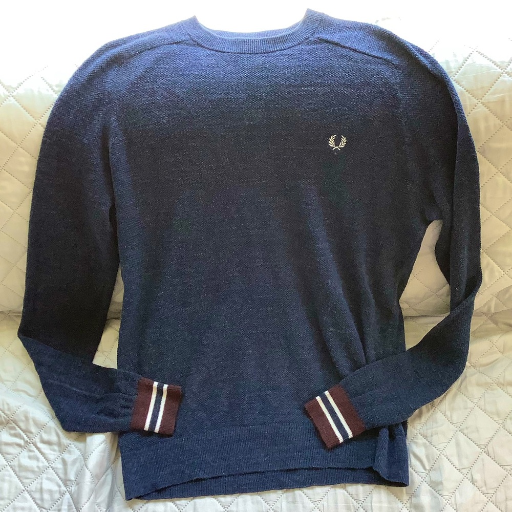 FRED PERRY Navy Blue Sweater (Medium, 100% Cotton)